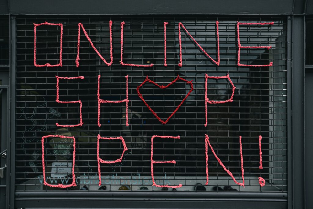 Neon sign which says online store now open