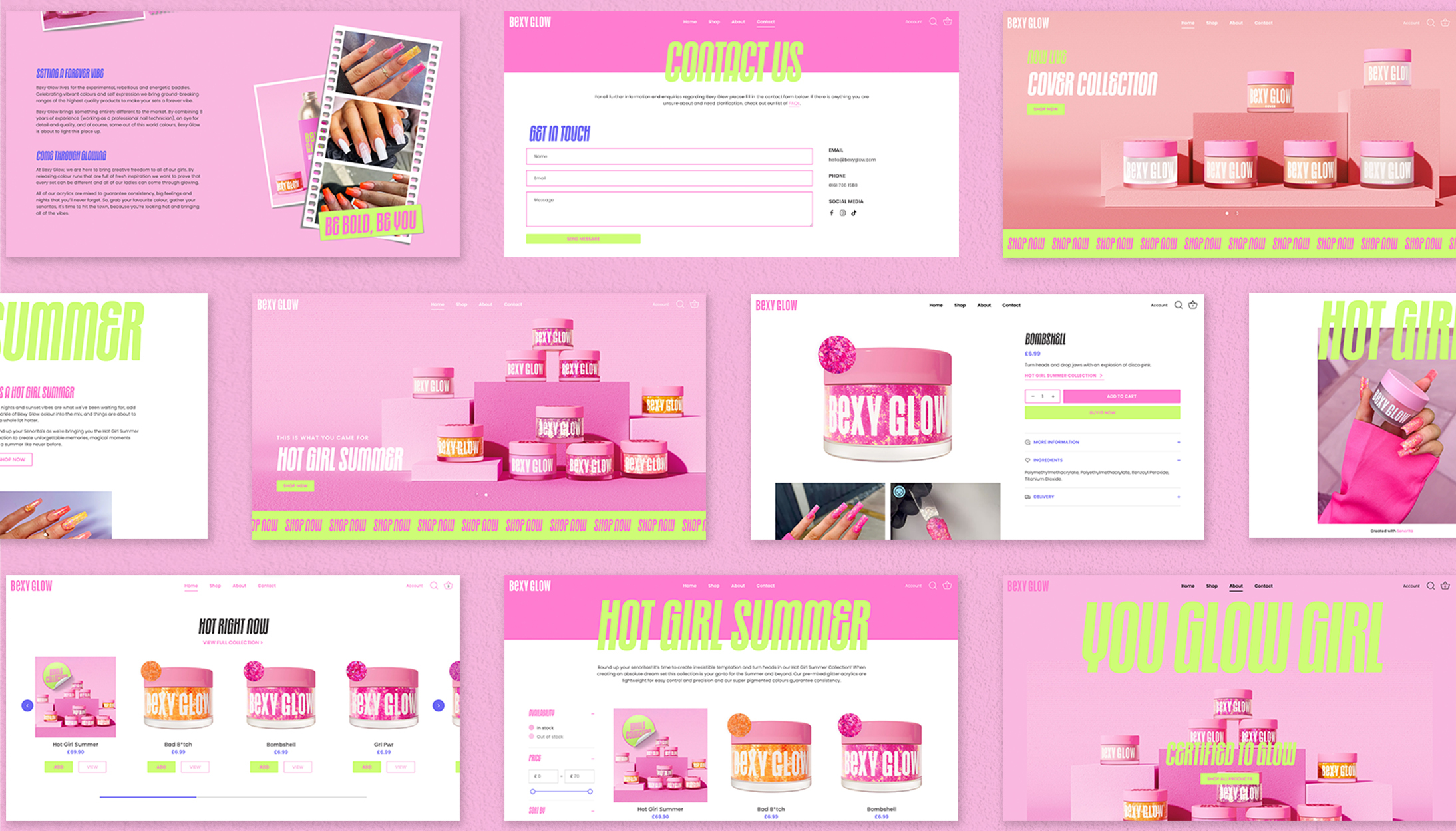 Bexy Glow's website, designed by Create8