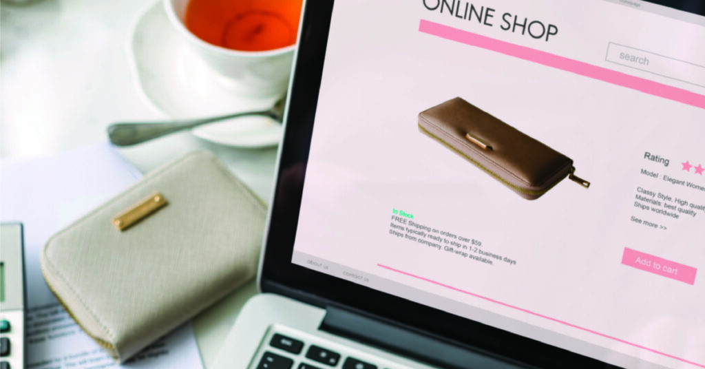 Product page for a leather purse