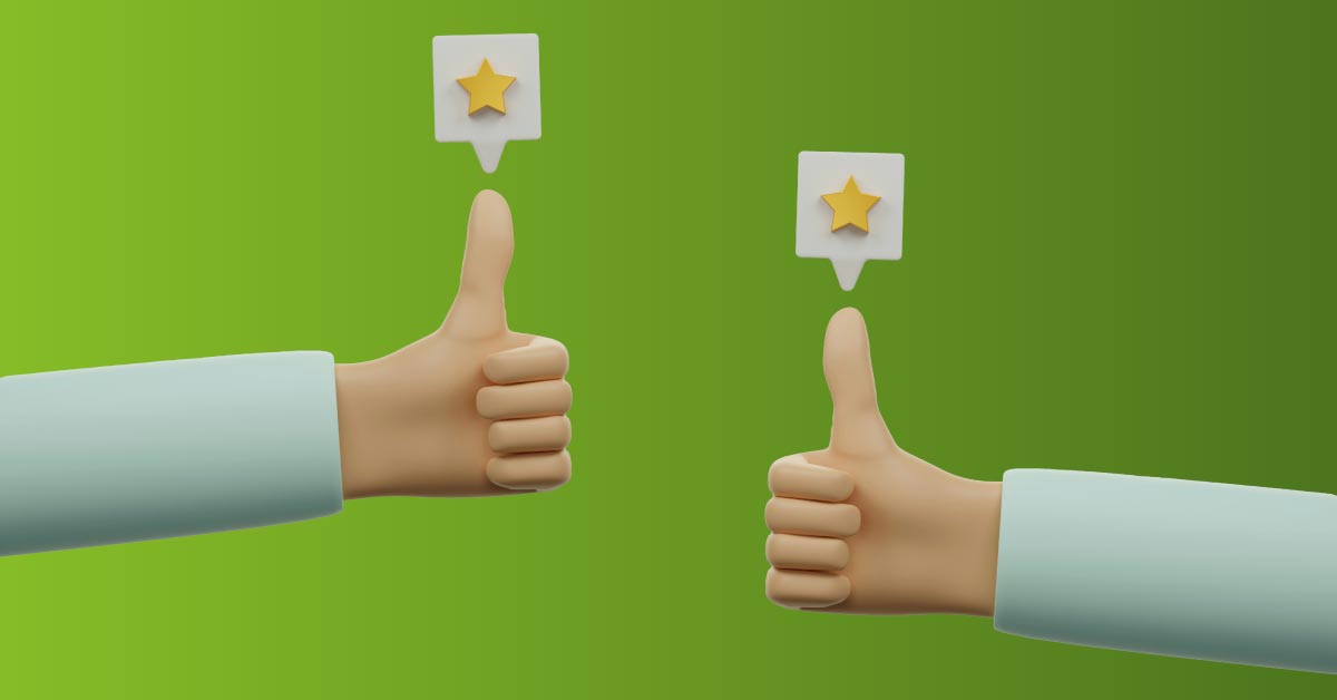 thumbs up Shopify review against a green background