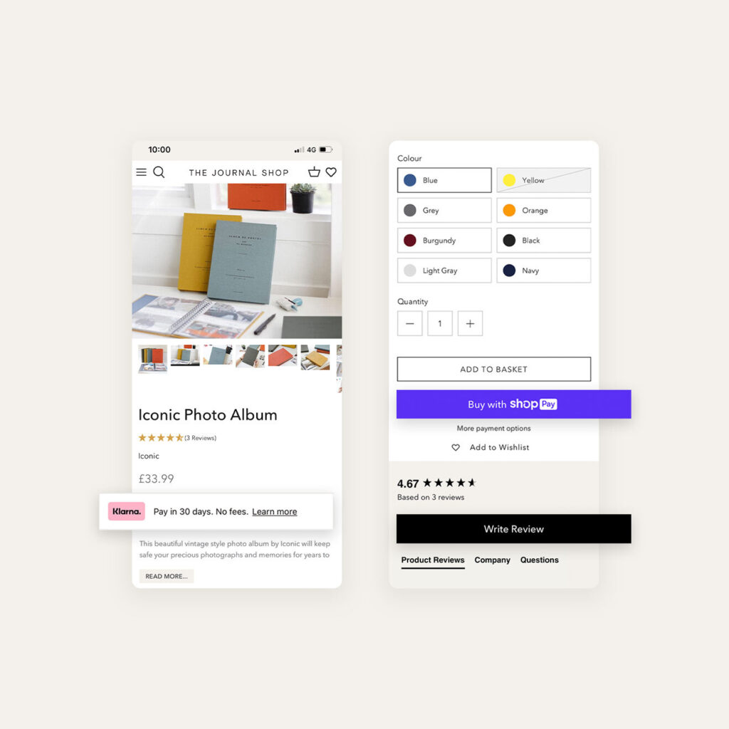 The Journal Shop product page - designed by Create8