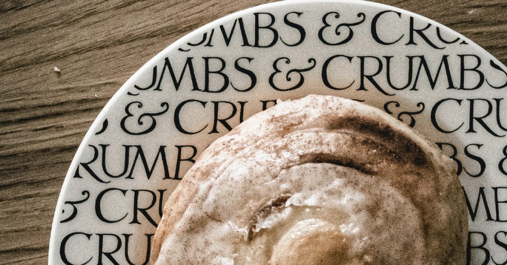 Emma Bridgewater crockery with a pastry on top