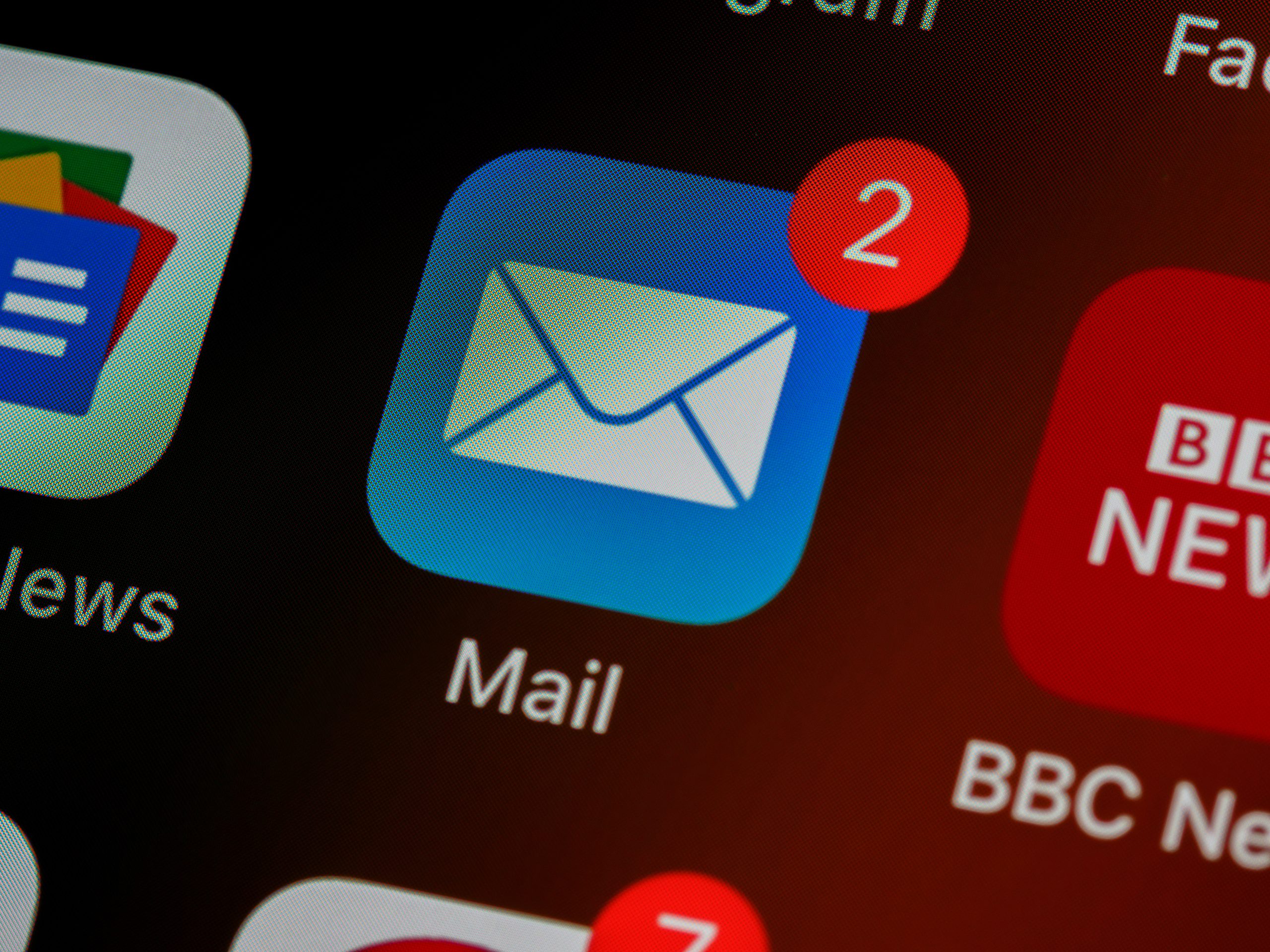 Close up of email app icon on a smartphone