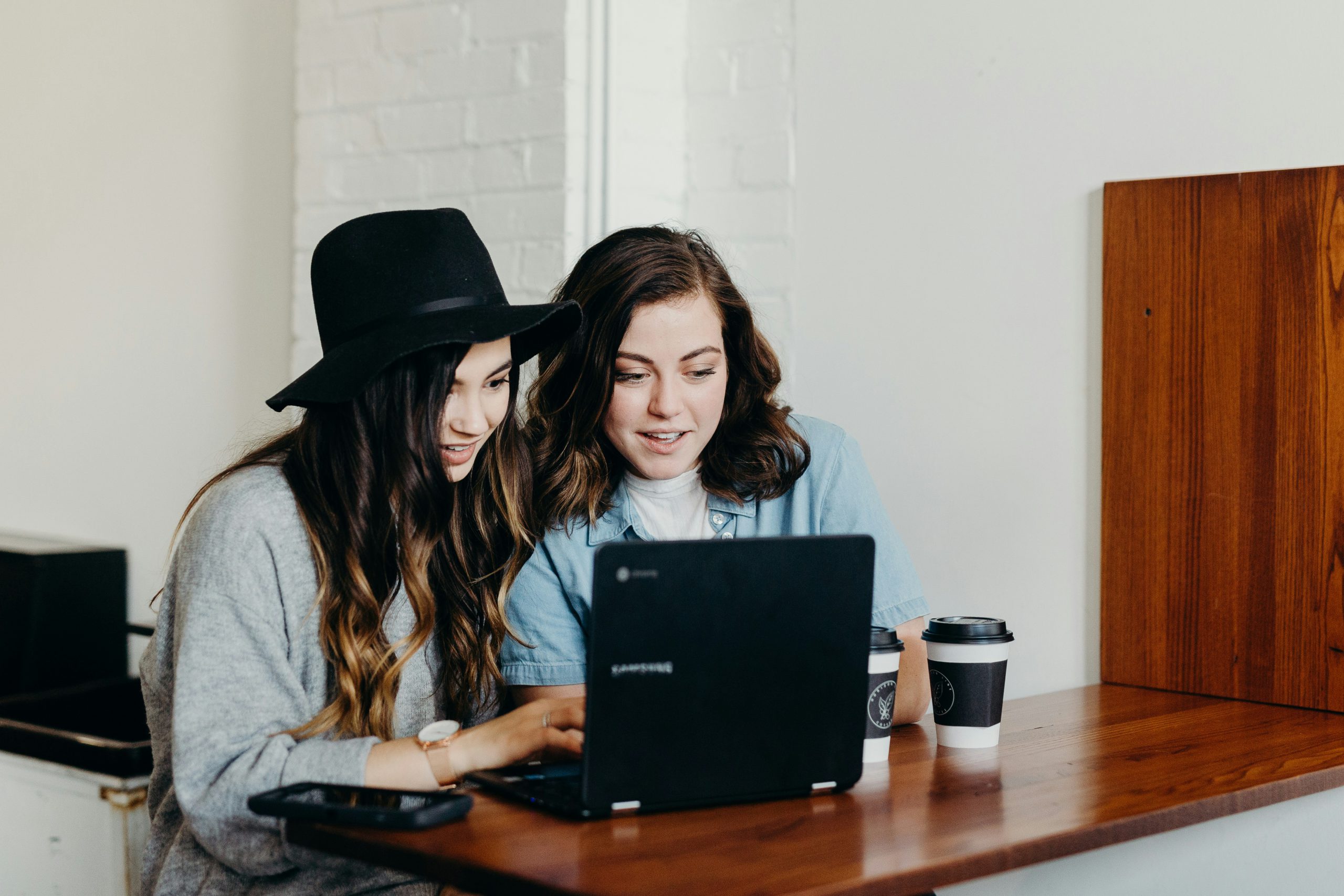 Two woman using a laptop for online shopping