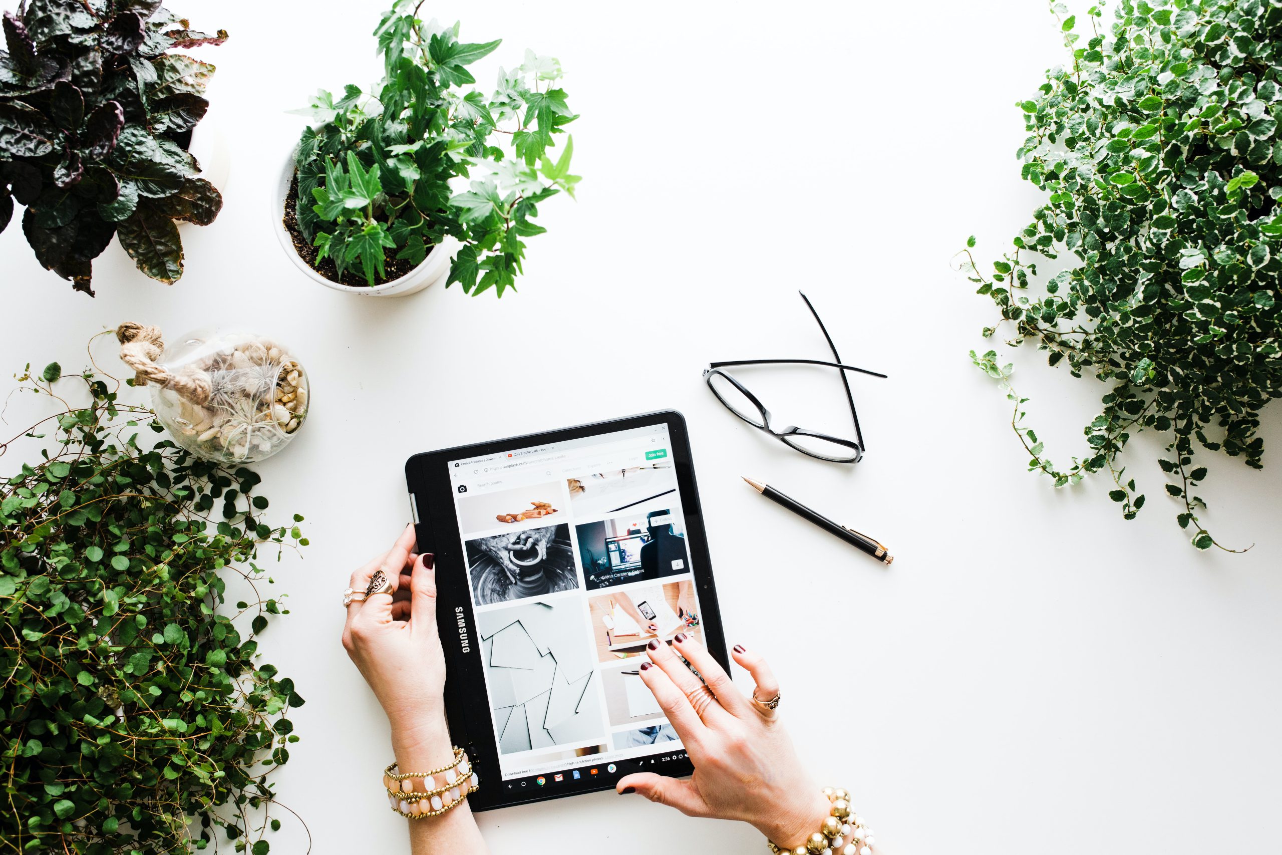 Woman shopping online on and iPad