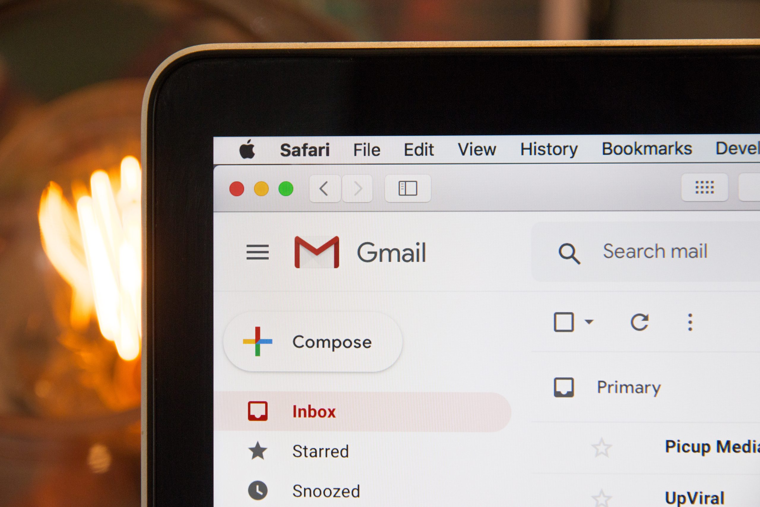 Corner of a laptop showing the gmail Gmail email app