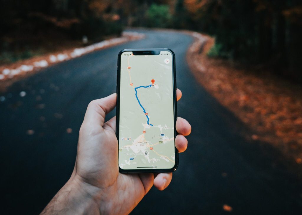 Navigating on a road using a map displayed on a phone
