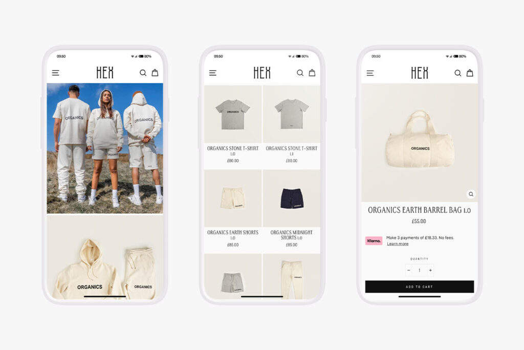 eCommerce website by Create8 for Hex fashion brand